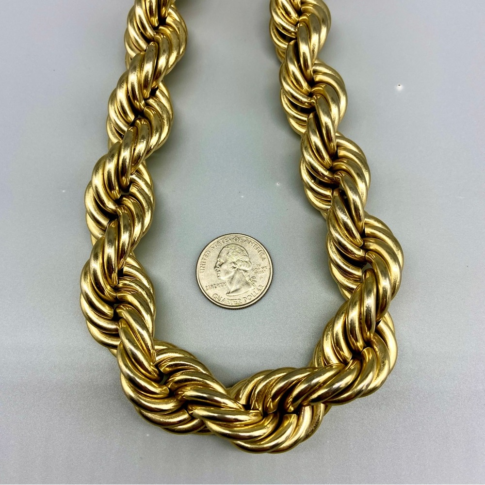 Vintage Bold & Gold Toned Big Rope Necklace HipHop Statement - Picture 8 of 16